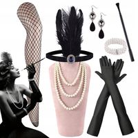 Zestaw retro lata 20 damski flapper opaska korale cygaretka kolczyki 7 EL.