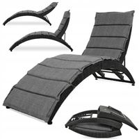 Leżak ogrodowy składany regulacja oparcia na balkon technorattan z poduszką