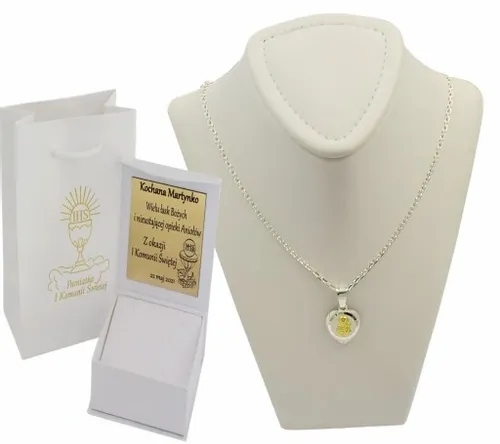 Łańcuszek Srebrny Ankier Diamentowany z Medalikiem Serduszko Grawer Gratis na Arena.pl