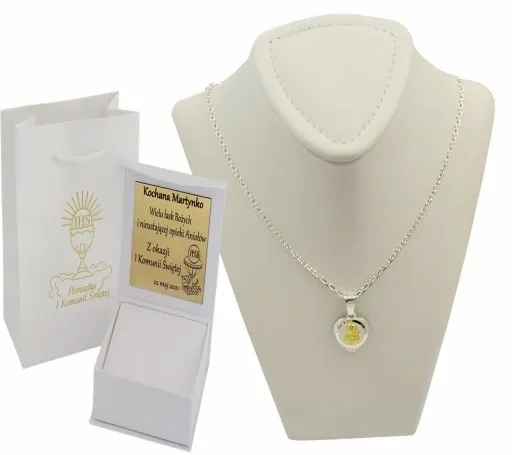 Łańcuszek Srebrny Ankier Diamentowany z Medalikiem Serduszko Grawer Gratis zdjęcie 1