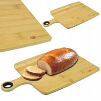 DESKA DO KROJENIA CHLEBA WARZYW ZAOKRĄGLONA BAMBUSOWA KUCHENNA Z RĄCZKĄ