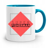 Kubek Błękitny Wędkarza Rybak Super Fisherman Z Nadrukiem Ze Zdjęciem