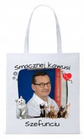 Mateusz Morawiecki Pis Torba Eco Biała Shopper Z Nadrukiem Ze Zdjęciem
