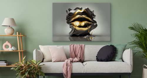 Obraz Ścienny ABSTRAKCYJNE Złote Usta Modny Wzór Efekt 3D 120cm x 80cm na Arena.pl