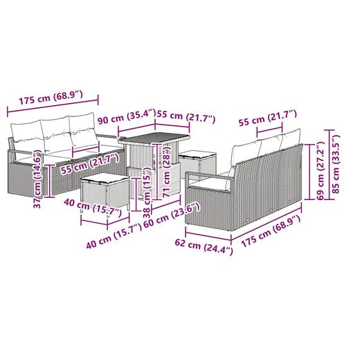 Zestaw Sof na Ogród z poduszką 9 pcs Czarny Polirattan na Arena.pl