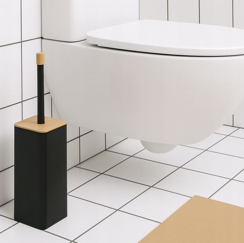 Szczotka do WC toalety czarna łazienkowa toaletowa bambus zamknieta na Arena.pl
