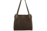 Klasyczna torebka skórzana z zamszem - Beżowa ciemna