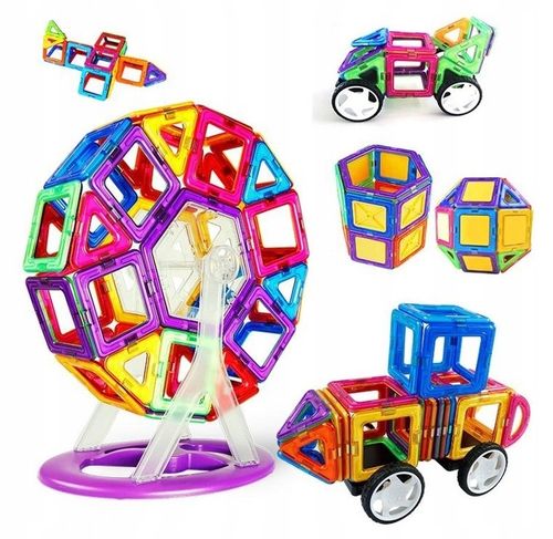 KLOCKI MAGNETYCZNE KONSTRUKCYJNE PANELE NEODYMOWE DLA DZIECI ZESTAW 128 EL. na Arena.pl