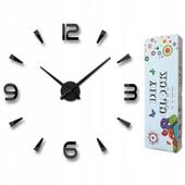 ZEGAR ŚCIENNY NAKLEJANY NA ŚCIANĘ 3D CICHY 50-70cm CZARNY LUSTRZANY