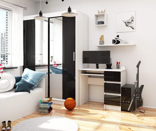 BIURKO KOMPUTEROWE A-6 90 cm PRAWE BIAŁE / CZARNY POŁYSK na Arena.pl