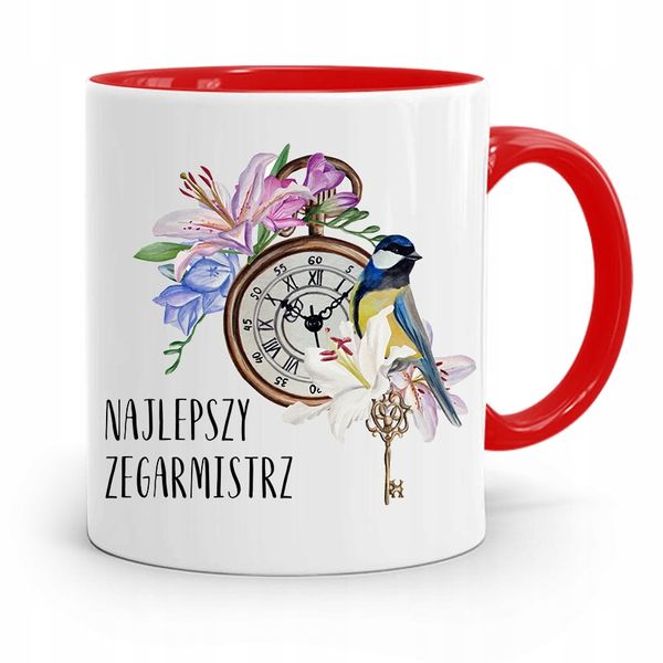 Kubek Czerwony Zegarmistrza Najlepszy Zegarmistrz Z Nadrukiem Ze Zdjęciem zdjęcie 1