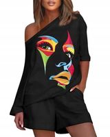 Komplet Z Motywem Twarzy Czarny / 2XL-3XL