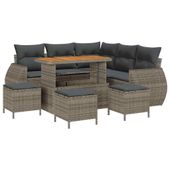 Zestaw Sof na Ogród 9 pcs Szary polirattan