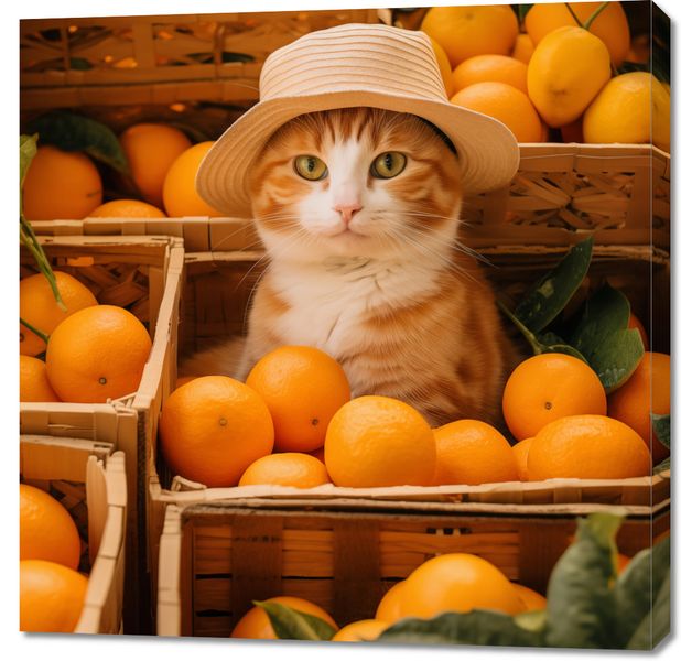Obraz 90x90cm Kot w Pomarańczach zdjęcie 1