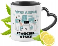 Powitanie W Pracy Kubek Czarny Z Uszkiem W Kształcie Serca Na Prezent