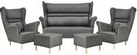 Zestaw wypoczynkowy mebli uszak Zoja sofa fotele pufy komplet nowy