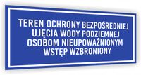 Tabliczka BHP nadruk 20x10 CM teren ochrony bezpośredniej ujęcia wody