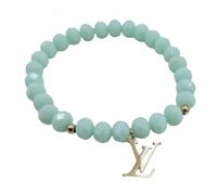 Bransoletka z zielonych miętowych koralików z zawieszką VL w kolorze złotym