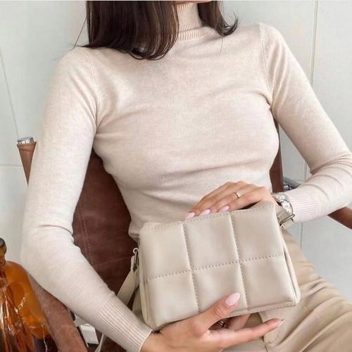 Mięciutki cieplutki Sweter golf damski S/M beżowy na Arena.pl