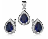 Elegancki rodowany srebrny komplet łezki szafirowe cyrkonie srebro 925 Z0721K_BL
