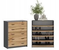SZAFKA NA BUTY,KOMODA 5K GRAFIT DĄB WOTAN