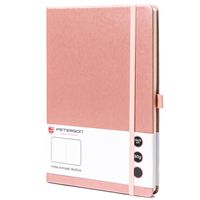 różowy notes w formacie a5 zadrukowany w kropki, wyposażony