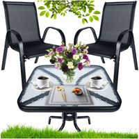 Zestaw Stolik Balkonowy Szklany + 2 Krzesła Meble Ogrodowe Na Taras Balkon