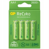 4x AKUMULATORKI BATERIE DO ŁADOWANIA AA R6 Ni-MH GP RECYKO 2600 mAh 1,2V