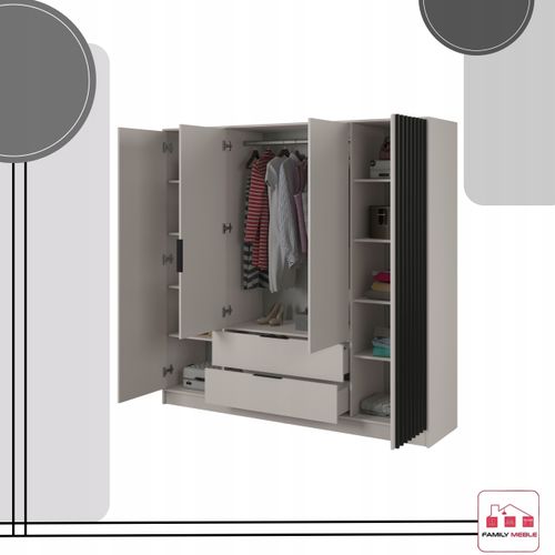 SZAFA GARDEROBA SOREN 4D KASZMIR 200CM OTWIERANA DUŻA PÓŁKI DRĄŻEK LAMELE na Arena.pl