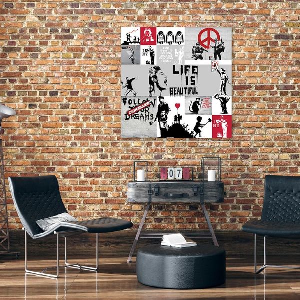 Emaga Obraz na płótnie, Banksy kompozycja graffiti - 30x30 zdjęcie 2