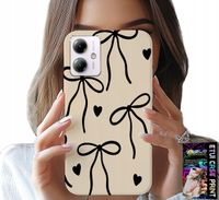 ETUI DO MOTOROLA MOTO G14 - BEŻOWE KOKARDKI WSTĄŻKA MODNE WZORY