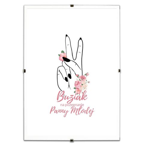 pamiątkowy biały plakat "buziaki na pożegnanie panny młodej" w antyramie. na Arena.pl