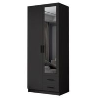 Szafa ADA II 80 cm - pojemna garderoba z lustrem - CZARNY+CZARNY