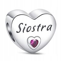 Zawieszka SREBRO 925 Charms Koralik Siostra Serce