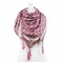 Piękna chustka z frędzlami w groszki różowa 19