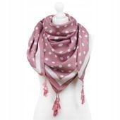 Piękna chustka z frędzlami w groszki różowa 19