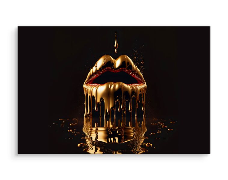 Obraz Na Płótnie Canvas Rozpływające Się Złote USTA Abstrakcja 3D 30cm x 20cm zdjęcie 3