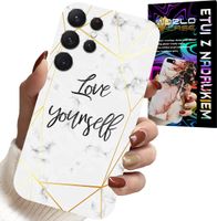 ETUI DO SAMSUNG GALAXY S25 ULTRA - BIAŁY MARMUREK W ZŁOTE RAMKI LOVE YOU