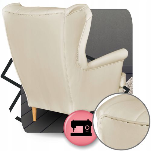 Fotel Uszak eko skóra Gaja Skandynawski Family meble beżowy kremowy na Arena.pl