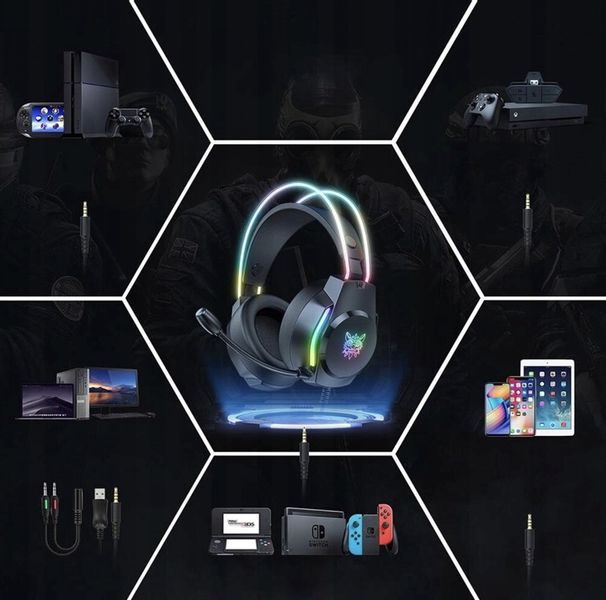 ONIKUMA X26 Słuchawki Nauszne Gamingowe Przewodowe z Mikrofonem do PC RGB zdjęcie 6