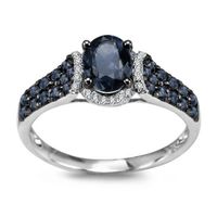 pierścionek z diamentami i szafirami w białym złocie