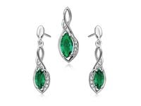 PODŁUŻNY RODOWAN SREBRNY KOMPLET SZMARAGD CYRKONIE