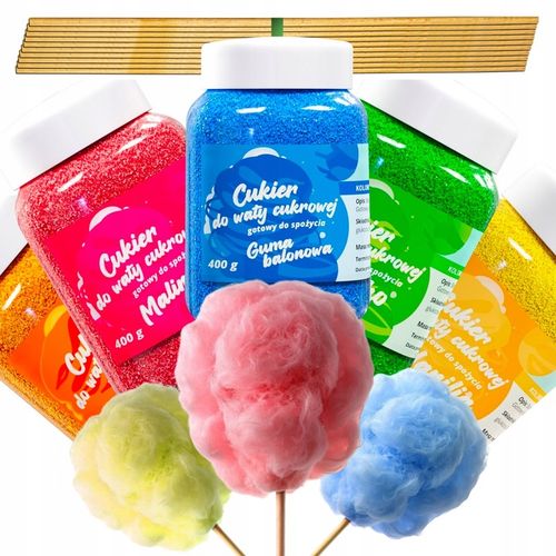 CUKIER KOLOROWY do waty cukrowej 5x400g smakowy MIX gratis 10szt na Arena.pl