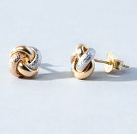 Złote kolczyki, trójkolorowy węzeł, pr.585 prezent, eleganckie kolczyki