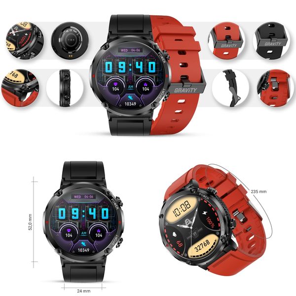 smartwatch gravity gt21-6 + czerwony pasek silikonowy zdjęcie 11