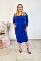 Chabrowa Sukienka Midi Bombka z Kieszeniami 3