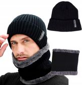 Komplet Męski Ciepły Zimowy Czapka + Komin Na Zimę Prążki Ocieplany