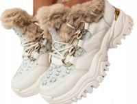 Sneakersy na Tłoczonej Podeszwie Ocieplone Futerkiem r. 38 jasny beż