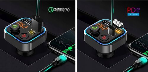 TRANSMITER BLUETOOTH 5.0 FM ŁADOWARKA USB PD 20W QC 3.0 BASS MOCNY MIKROFON na Arena.pl