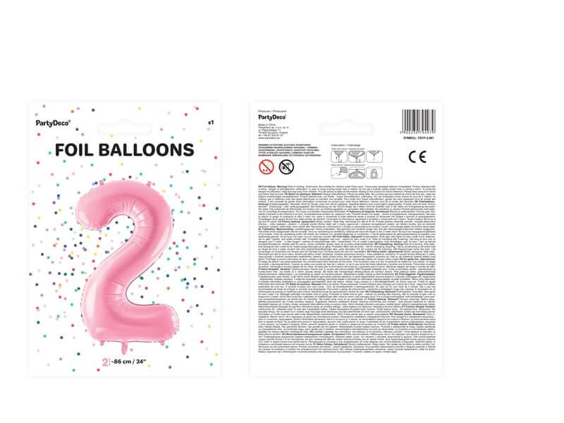 Balon foliowy cyfra 2 różowy 86cm zdjęcie 3
